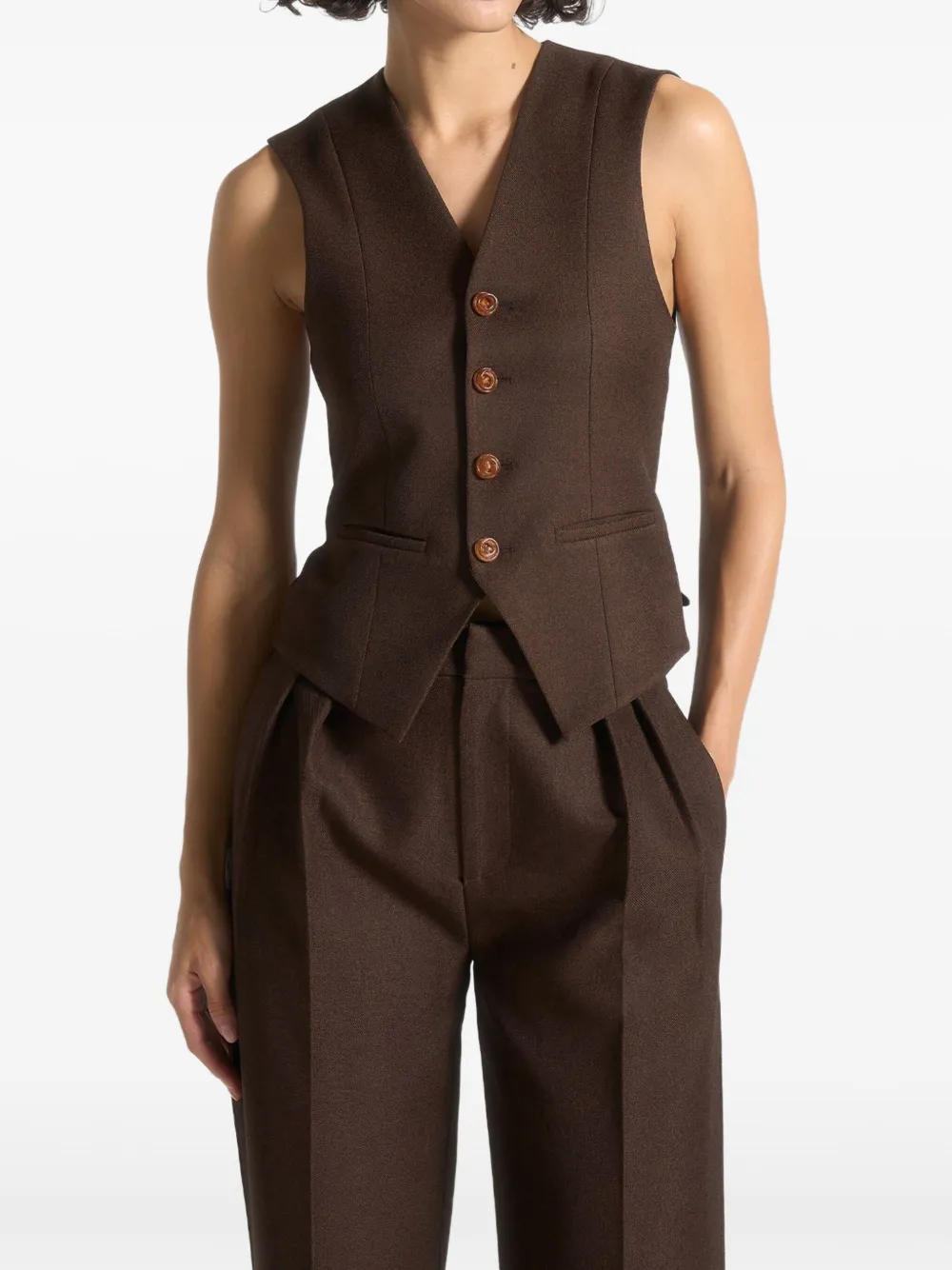 Manière De Voir Christine Cinch-waist Tailored Waistcoat In Brown