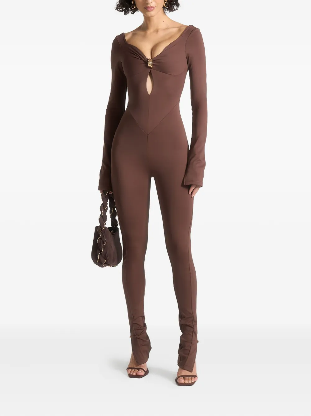 Manière De Voir twisted-neck split-cuff jumpsuit | Brown | Image 1