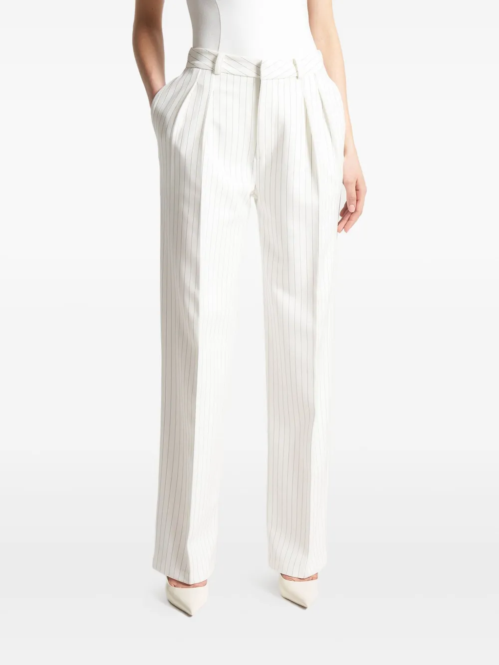 Manière De Voir Aline geplooide broek met krijtstreep Wit