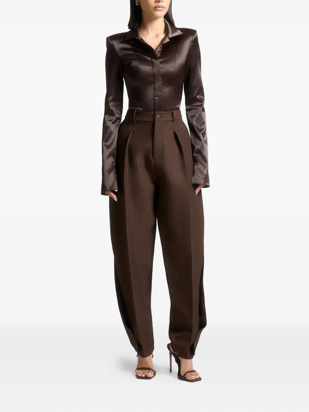 Manière De Voir Louise shoulder-padded satin bodysuit | Shirts | Image 2