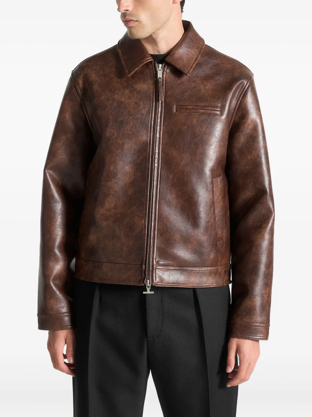 Manière De Voir point-collar zip-front leather jacket | Brown | Image 1