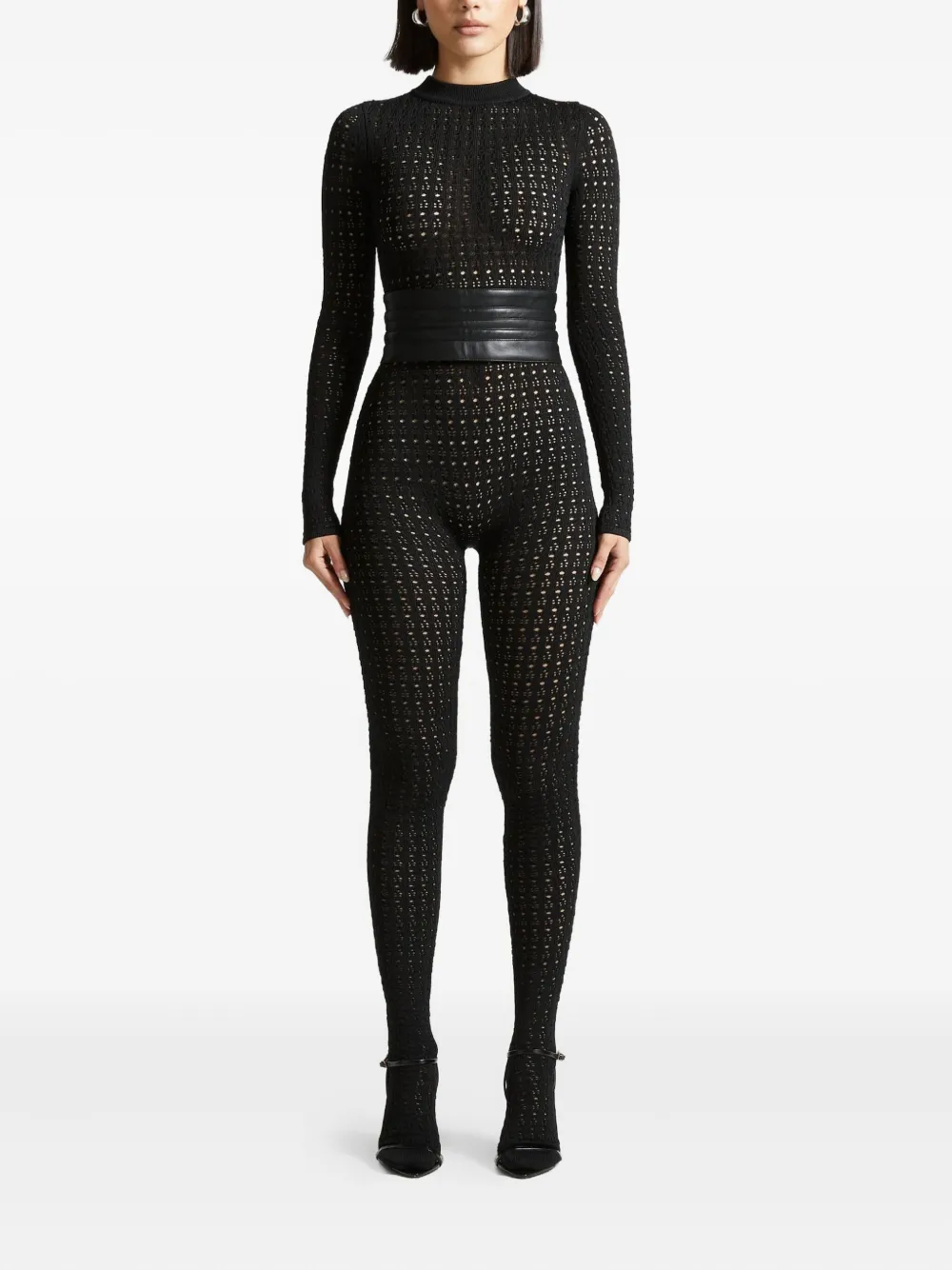 Manière De Voir Pointelle jumpsuit met ceintuur Zwart