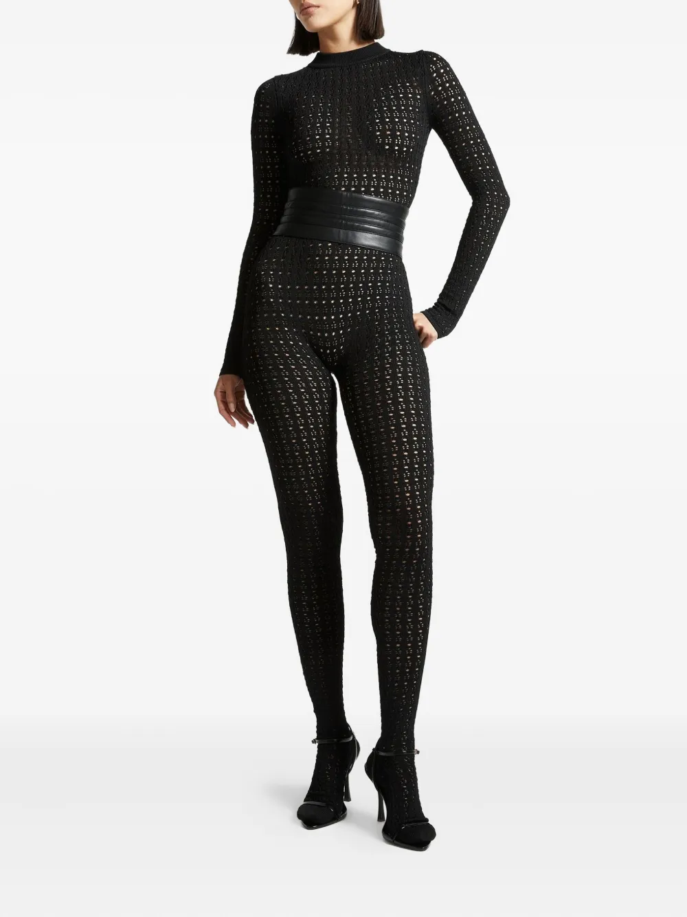 Manière De Voir pointelle knit belted jumpsuit | Black | Image 1