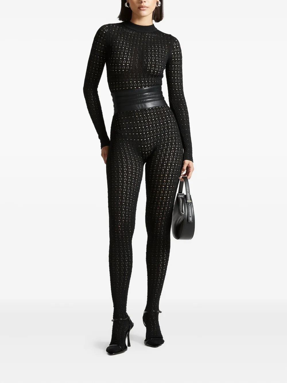 Manière De Voir Pointelle jumpsuit met ceintuur Zwart
