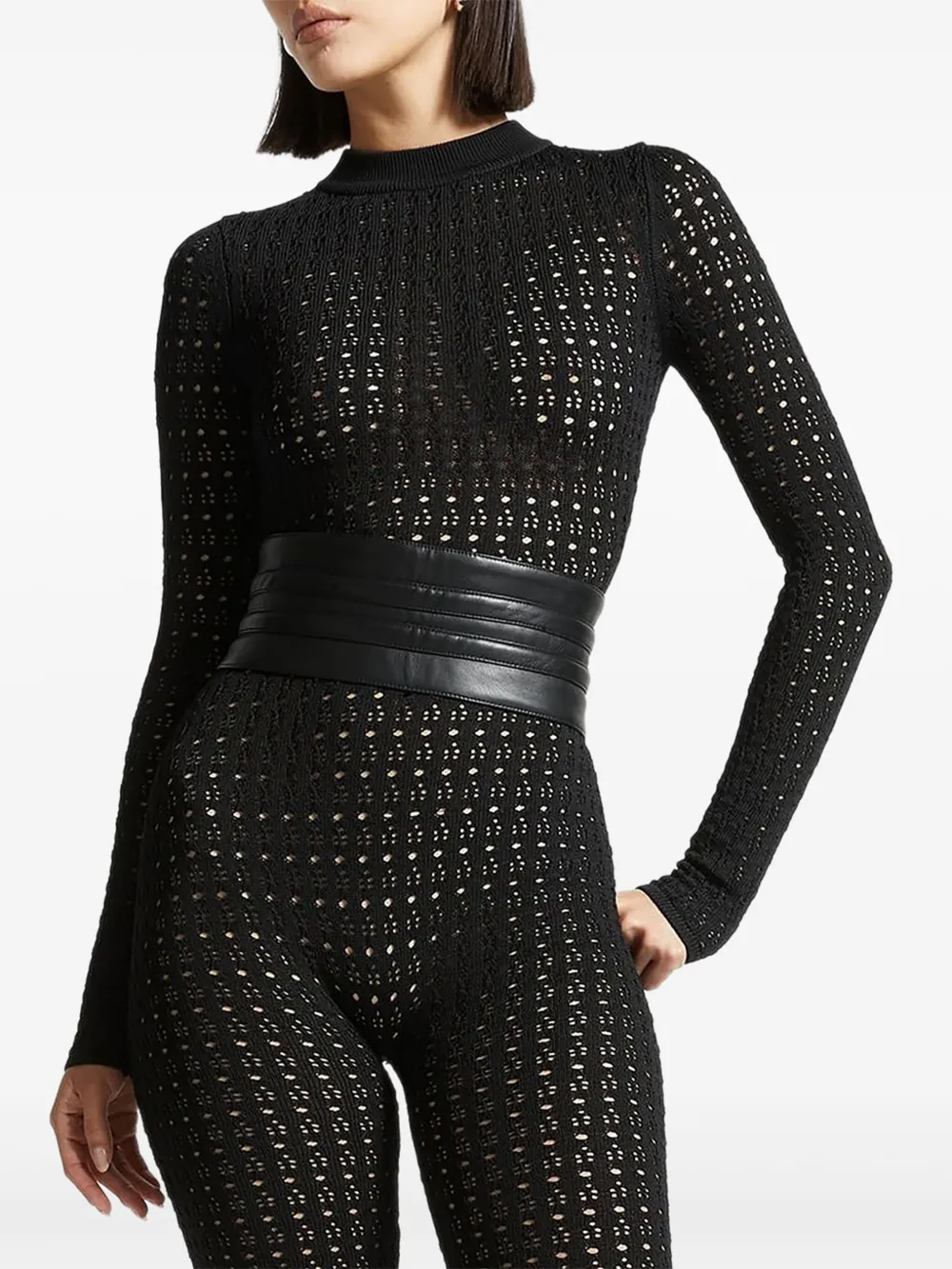 Manière De Voir pointelle knit belted jumpsuit | Full Length | Image 2