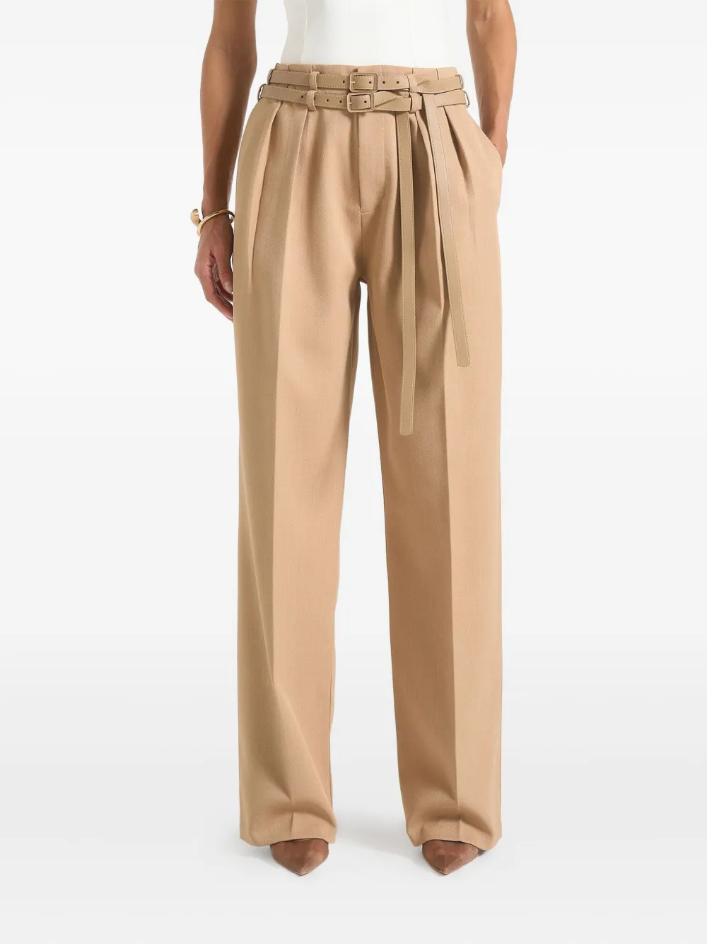 Pascale pleated twin-belt trousers