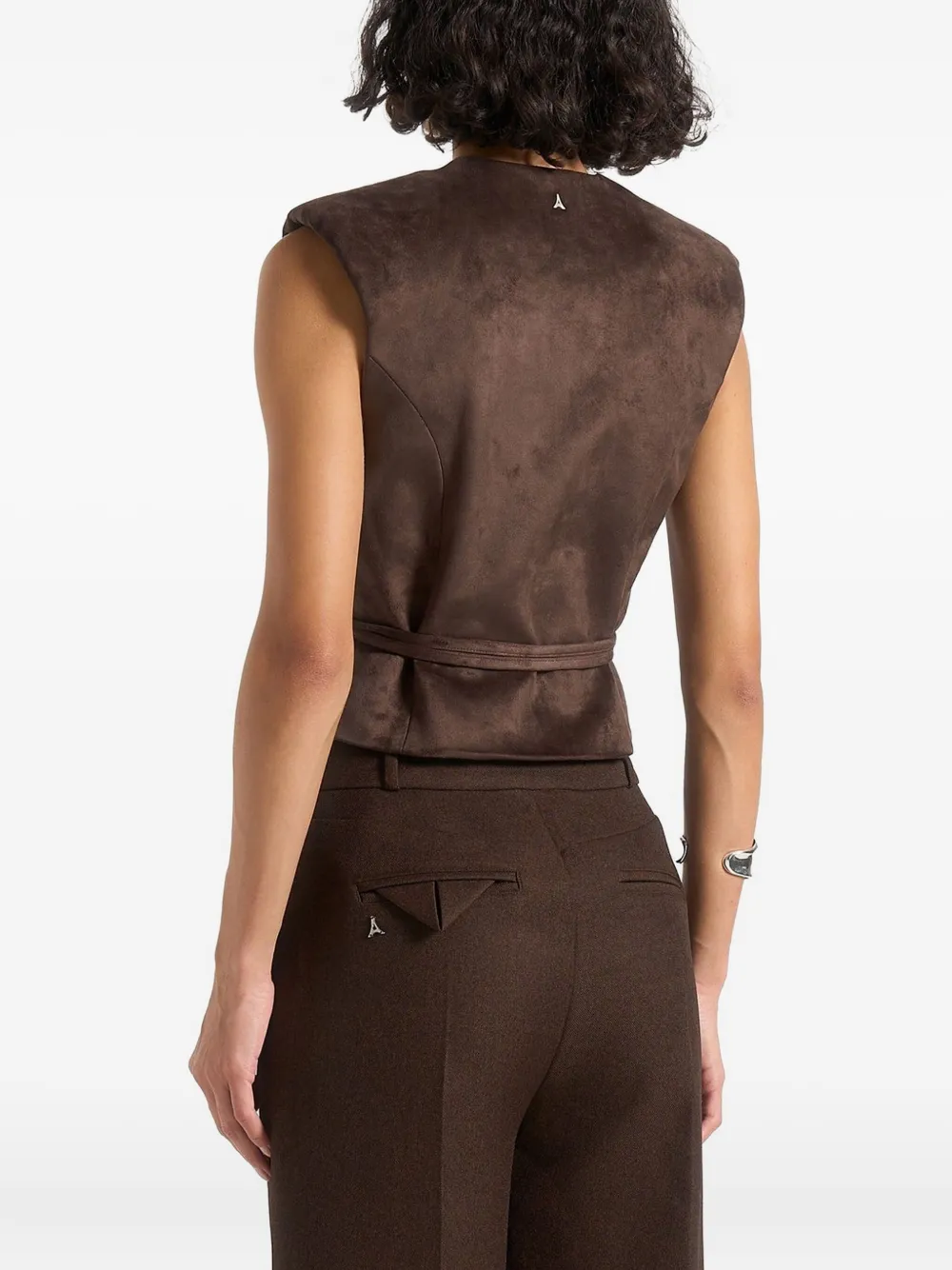 Jeanne Belted Wrap Suede-Effect Brown Waistcoat