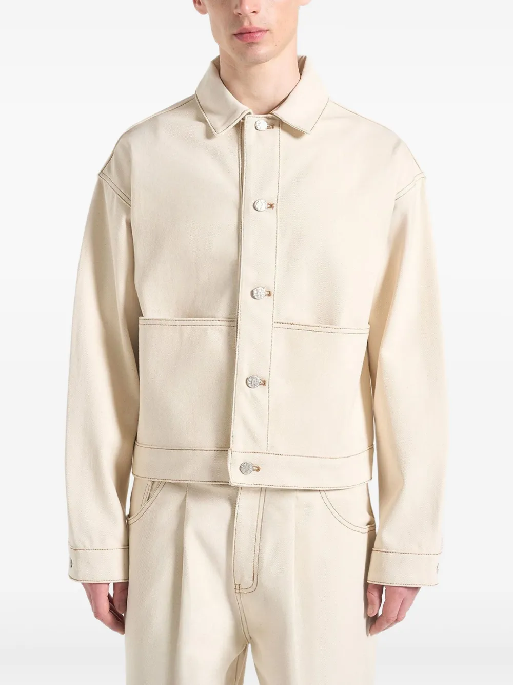 Manière De Voir Damien denim jack met geplooide achterkant Beige