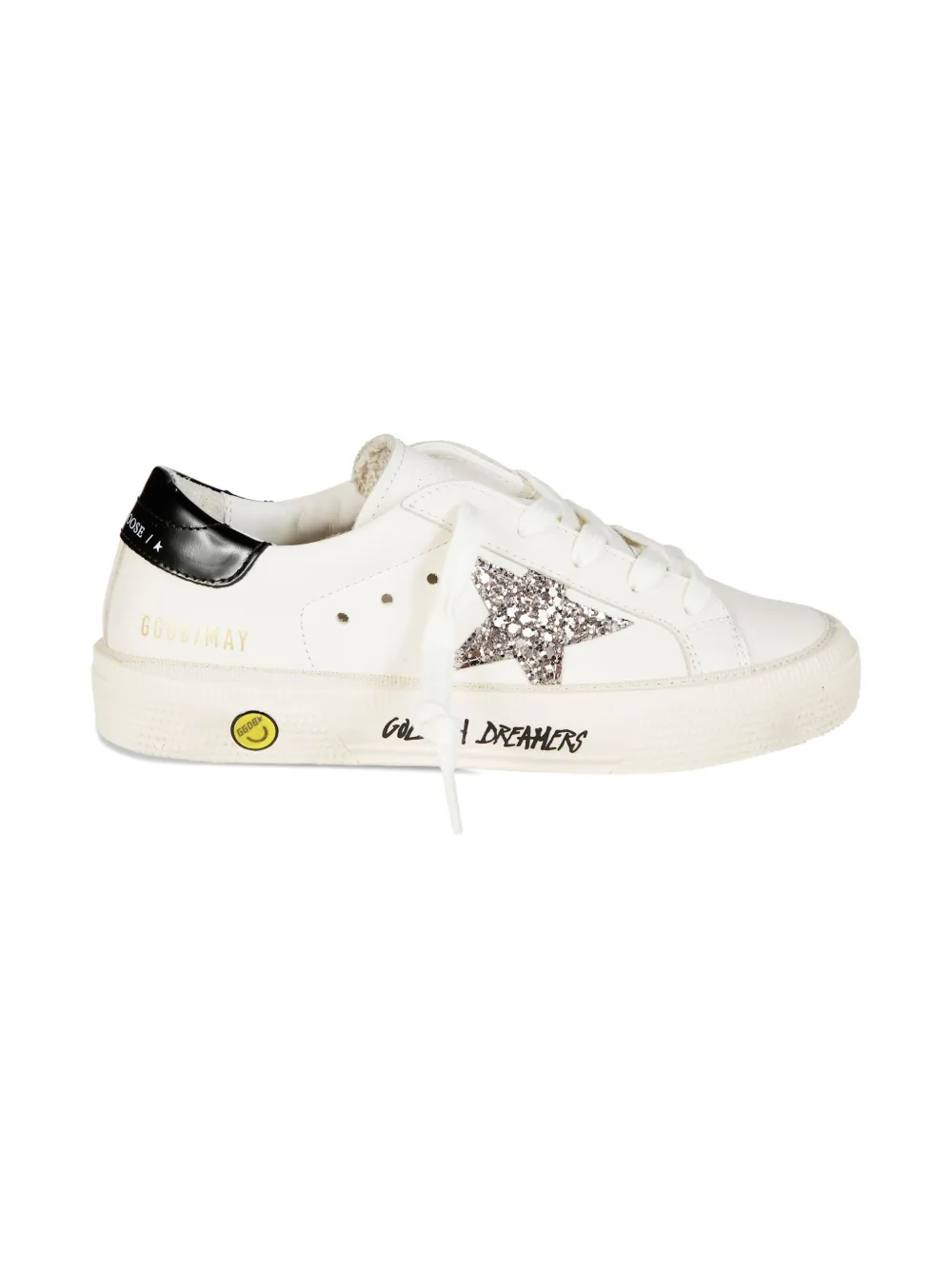Golden Goose Kids May glittered-star leather sneakers - Wit
