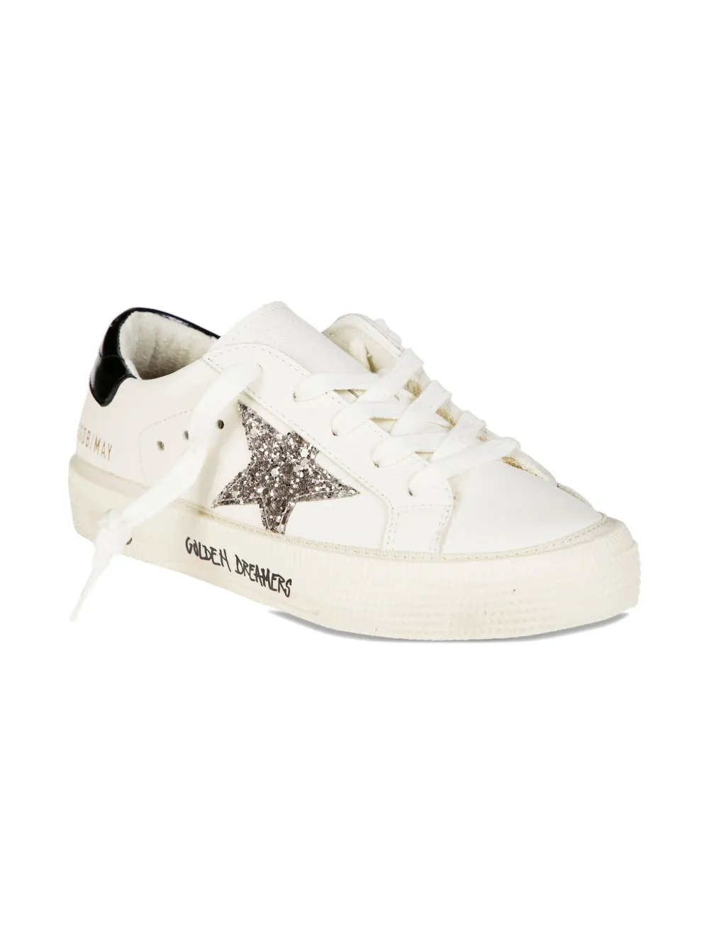 Golden Goose Kids May glittered-star leather sneakers Wit