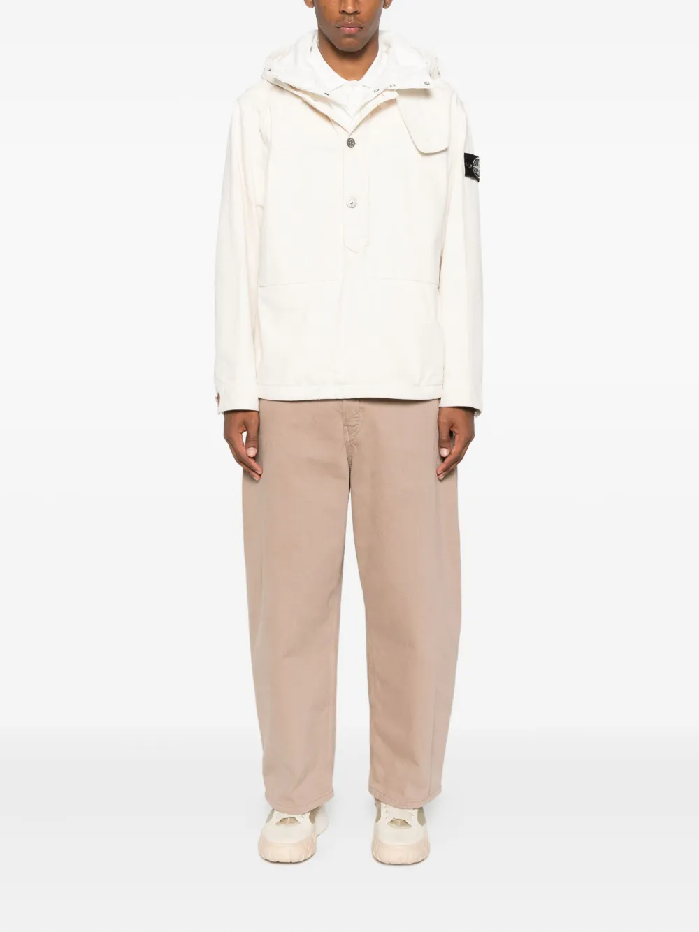 Stone Island logo-patch hooded jacket Beige