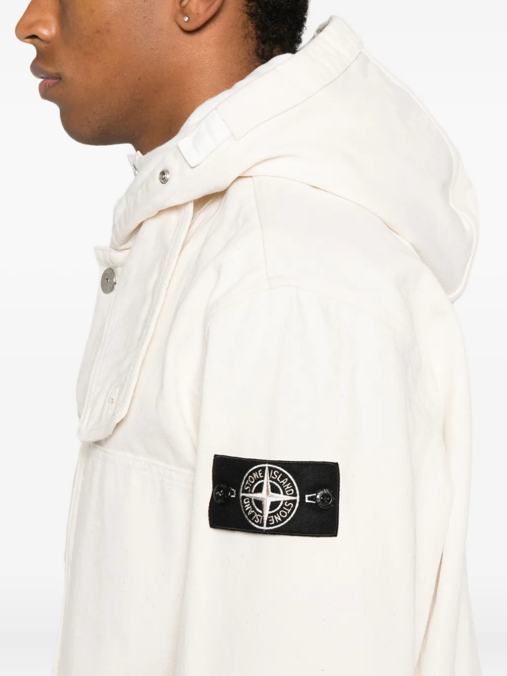 Stone Island logo-patch hooded jacket Beige