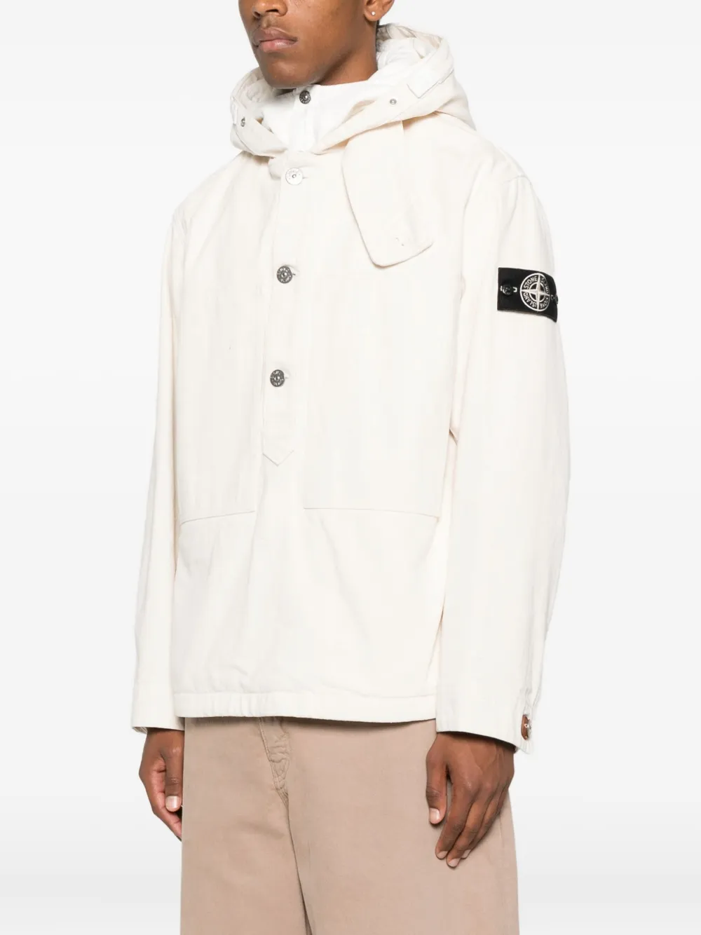 Stone Island logo-patch hooded jacket Beige