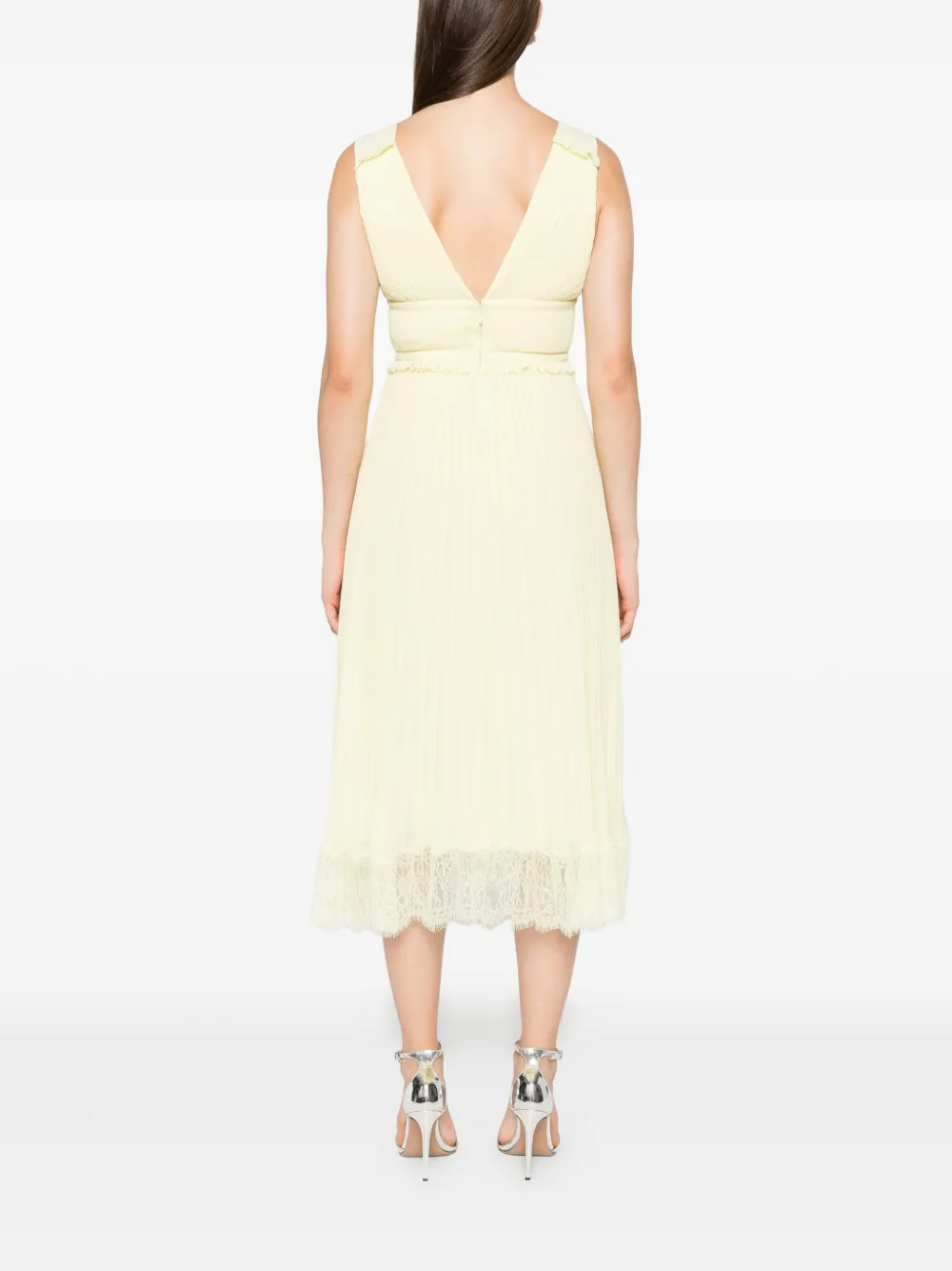 Self-Portrait Georgette midi-jurk met franje Geel