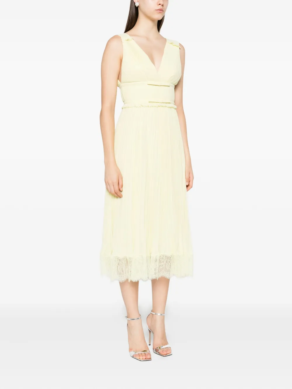 Self-Portrait Georgette midi-jurk met franje Geel
