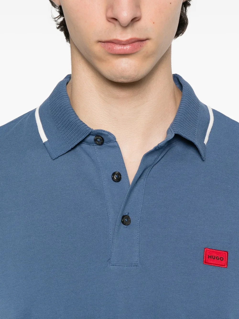 HUGO Poloshirt met logo en kraagdetail Blauw