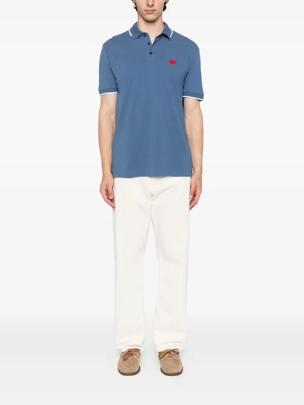 HUGO Poloshirt met logo en kraagdetail Blauw