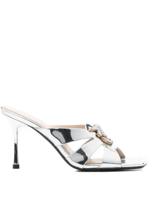 PINKO 85mm metallic-leather logo-plaque sandals