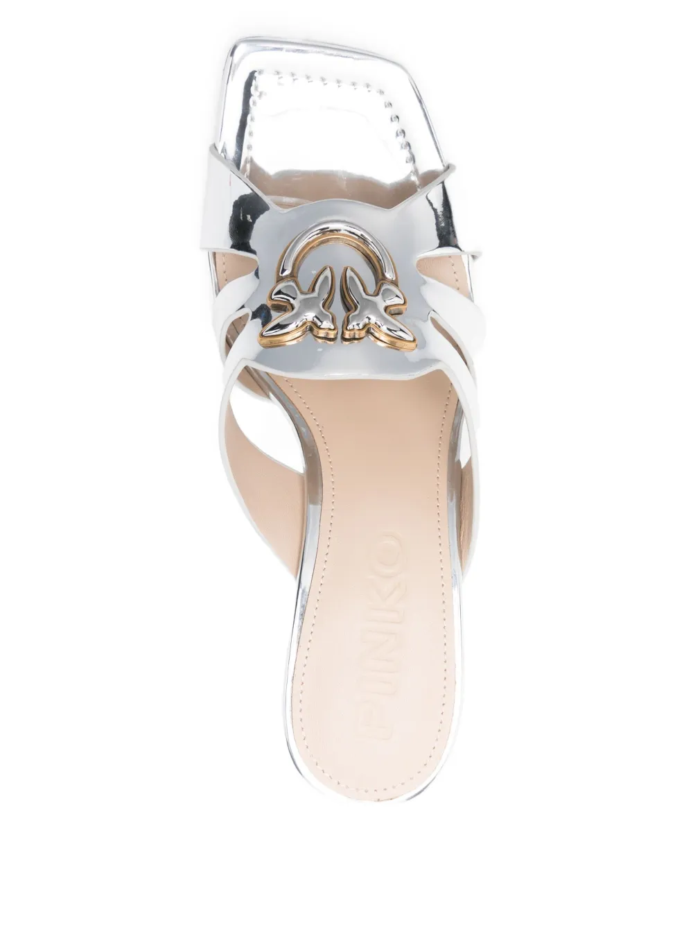 PINKO 85mm metallic-leather logo-plaque sandals Silver