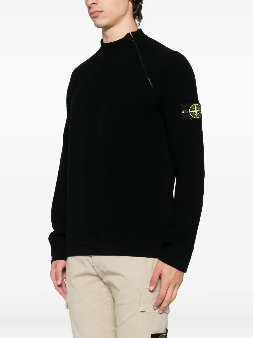 Stone Island Trui met logopatch en rits Zwart