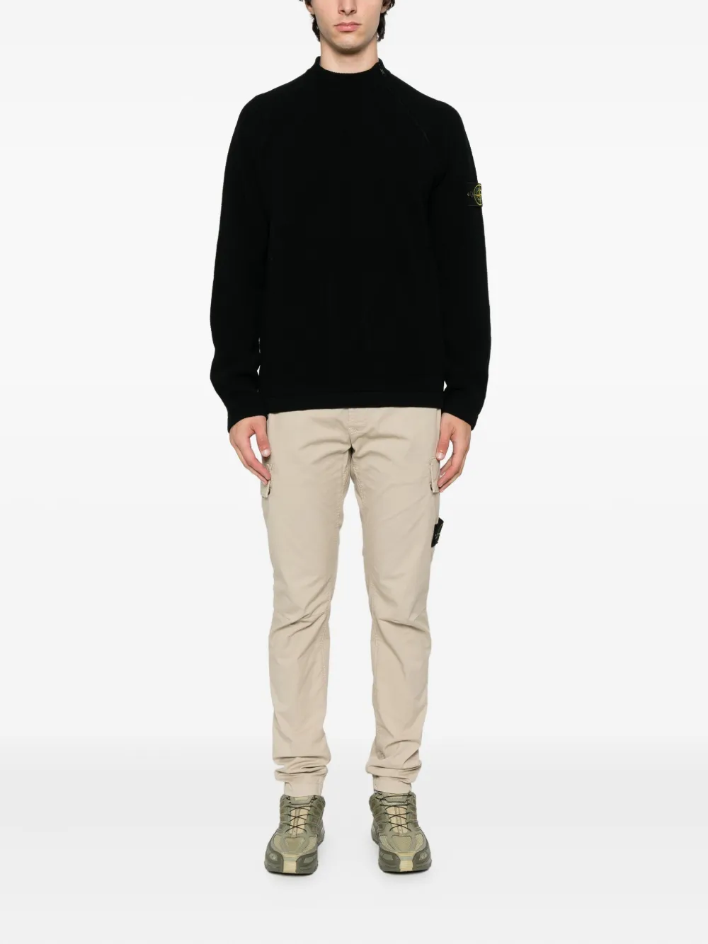 Stone Island Trui met logopatch en rits Zwart