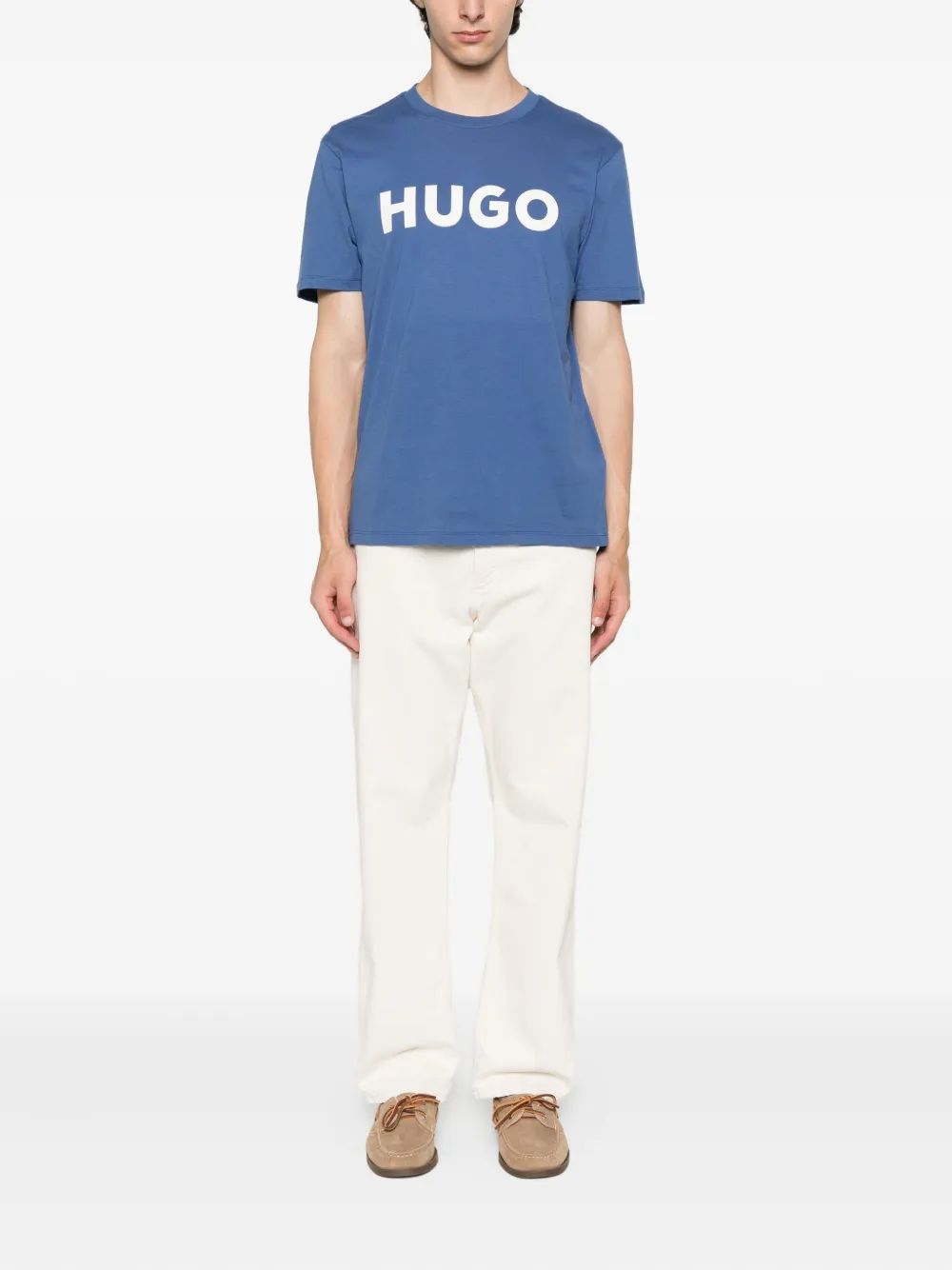 HUGO T-shirt met logoprint Blauw