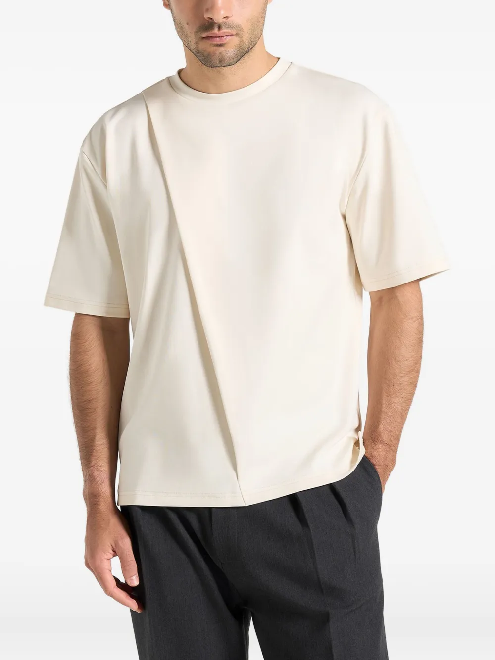 Manière De Voir pleat-detail split-hem T-shirt - ニュートラル Manière De Voir pleat-detail split-hem T-shirt - ニュートラル