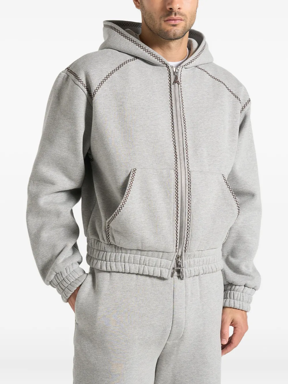 Manière De Voir Ivan Whipstitch Zipped Hoodie In Gray