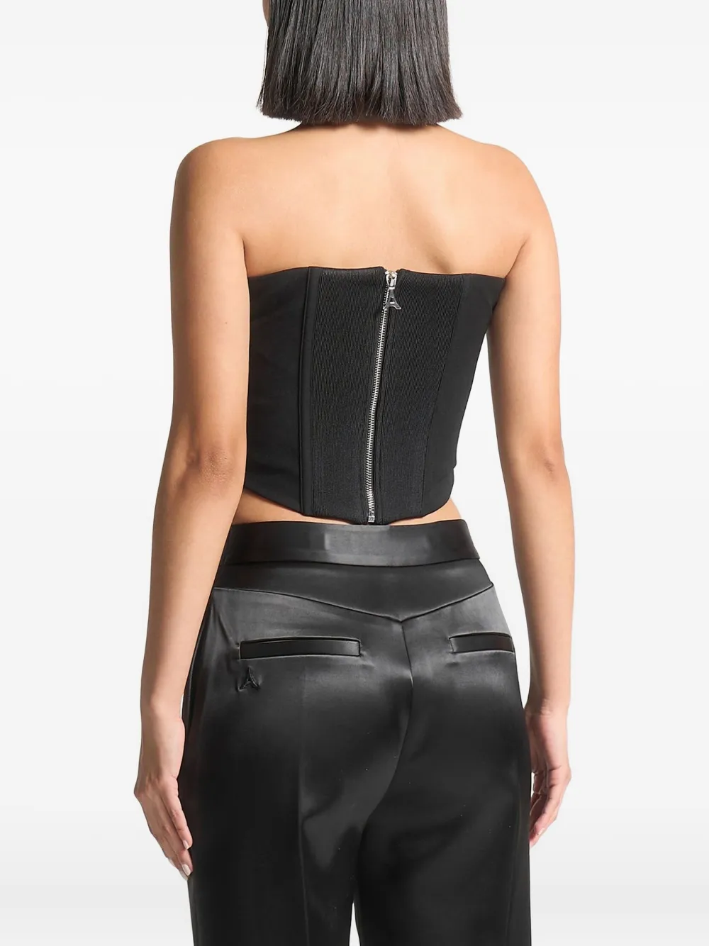 Manière De Voir Gesmockte bandeau satijnen korset top Zwart