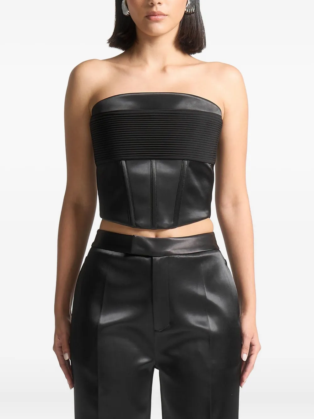 Manière De Voir satin-piping corset top | Black | Image 1