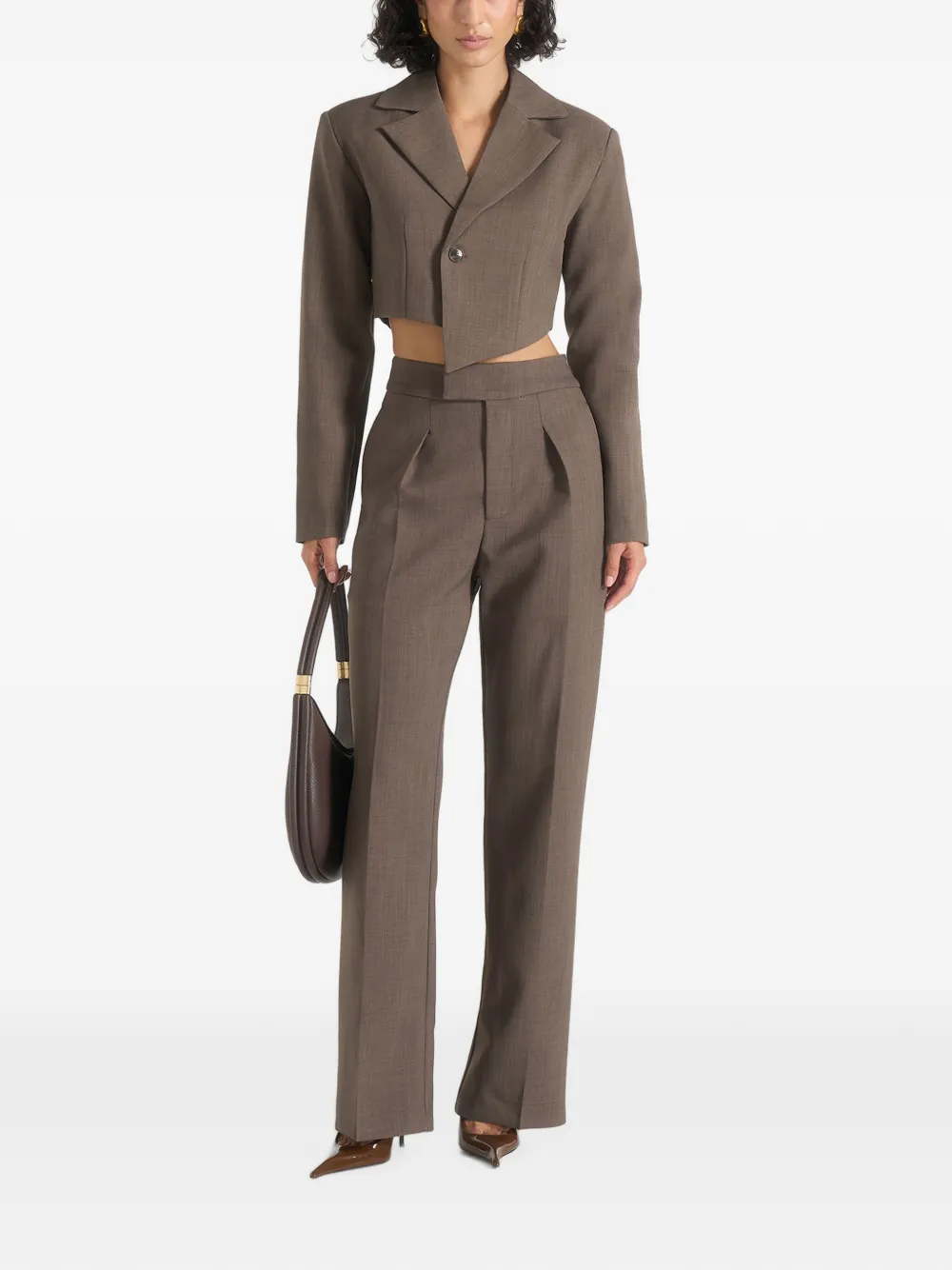 Manière De Voir Dina asymmetrische cropped blazer Bruin