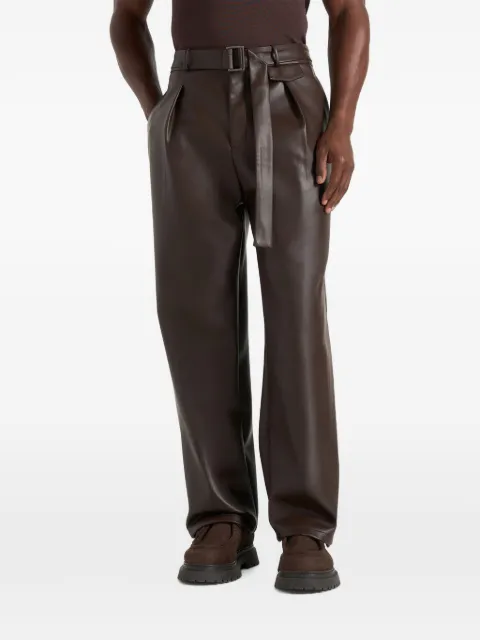 Manière De Voir Serge in brown relaxed fit leather pleated trousers