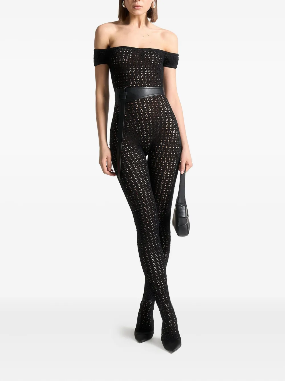 Manière De Voir Martine pointelle knit Bardot-neck jumpsuit | Full Length | Image 2