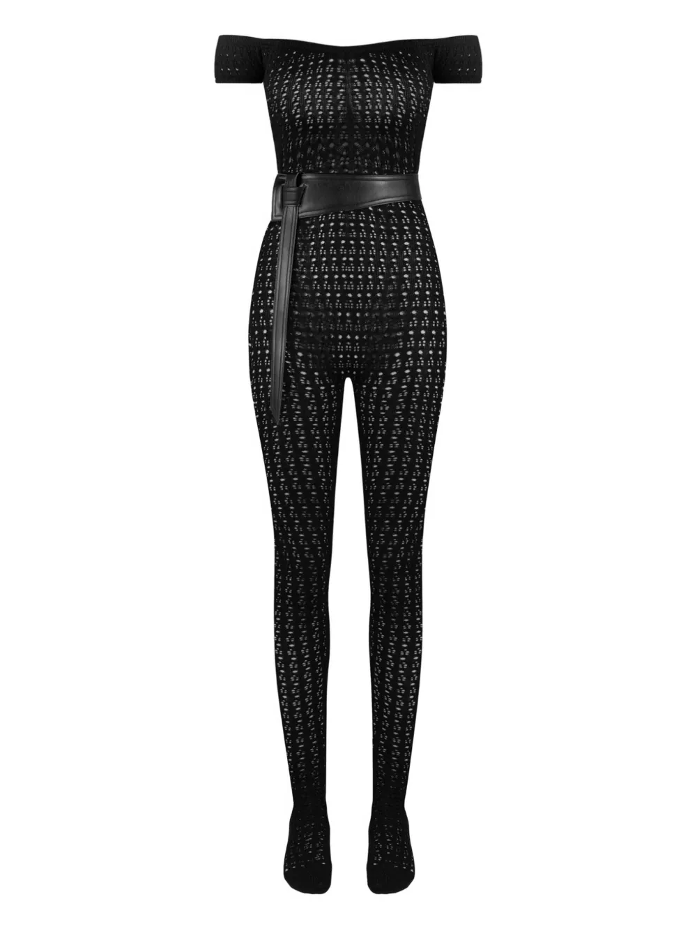 Manière De Voir Martine pointelle knit Bardot-neck jumpsuit | Black | Image 1