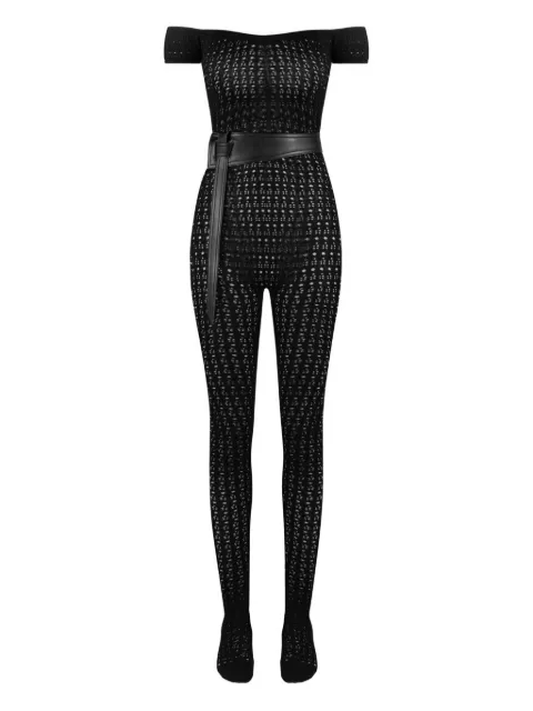 Manière De Voir Martine pointelle knit Bardot-neck jumpsuit
