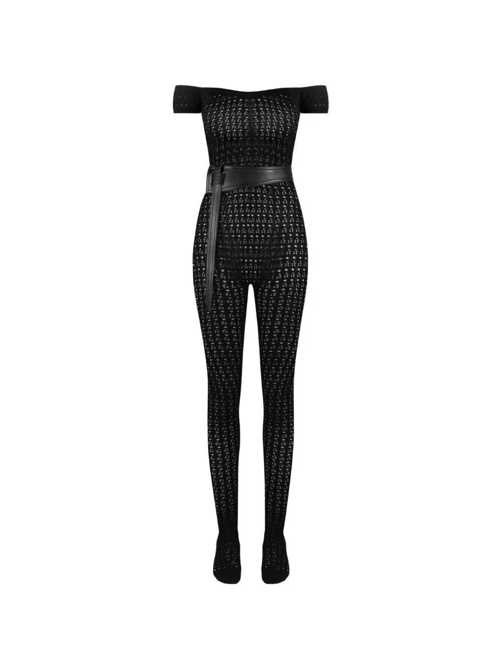 Manière De Voir Martine pointelle knit Bardot-neck jumpsuit - Nero