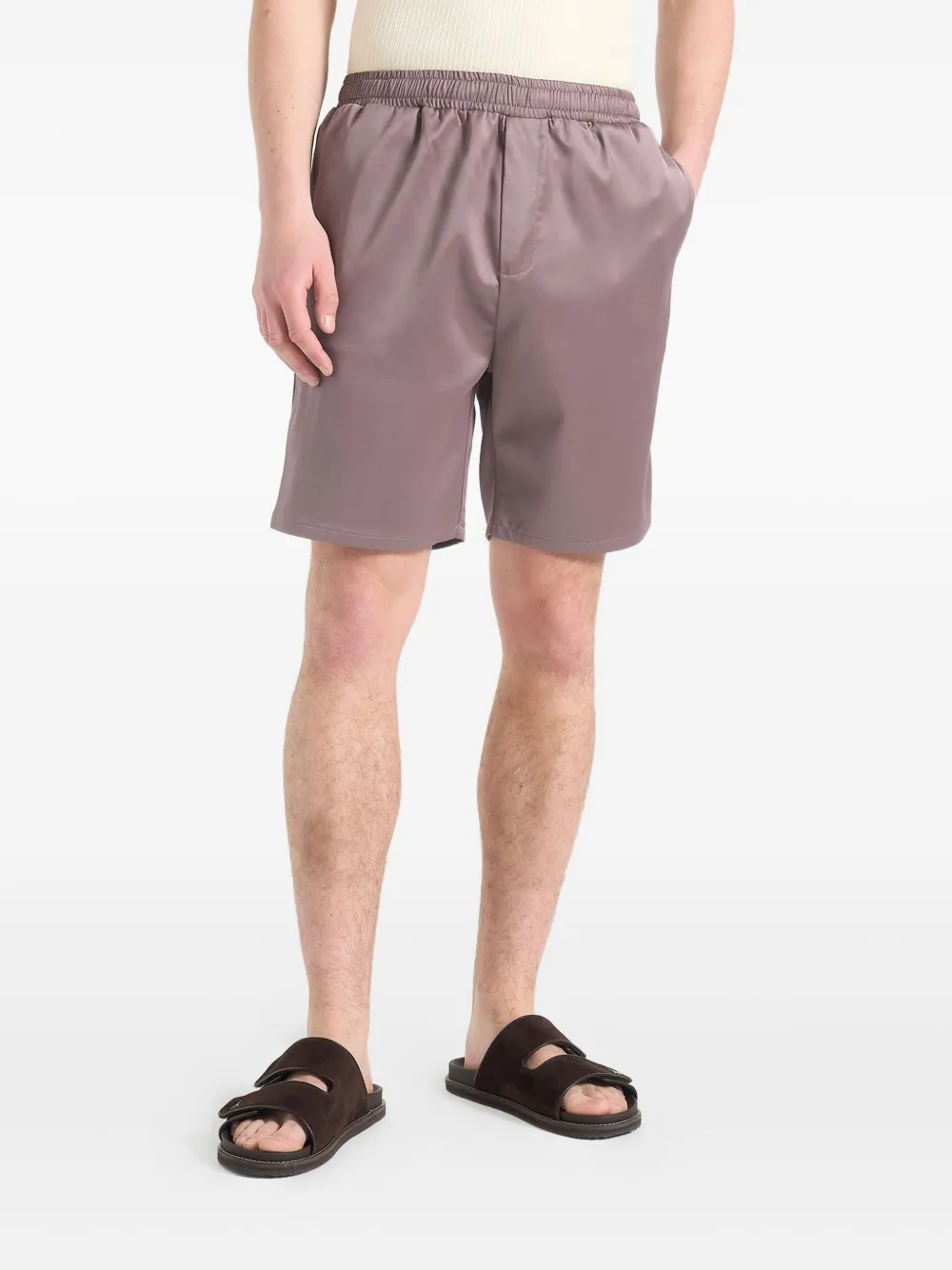 Manière De Voir Liam elasticated-waistband satin shorts | Brown | Image 1