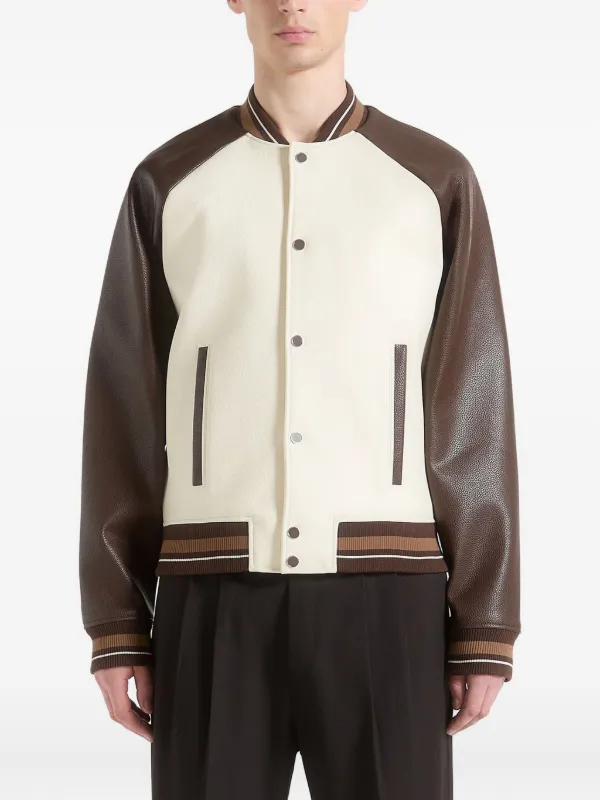 Manière De Voir Guy Contrast Leather Bomber Jacket White