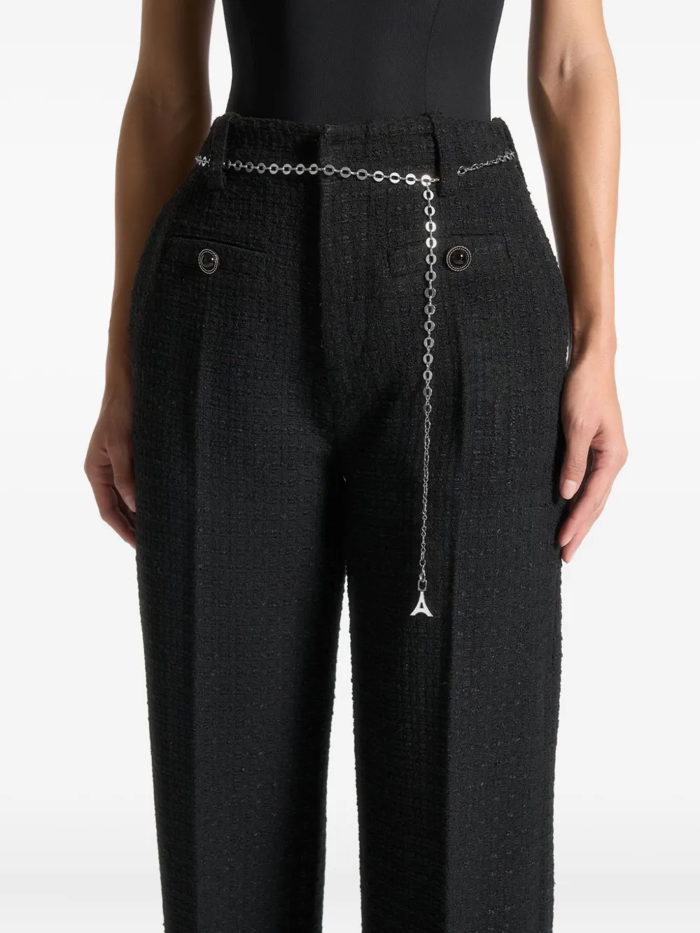Manière De Voir Nathalie tweed broek met kettingriem Zwart