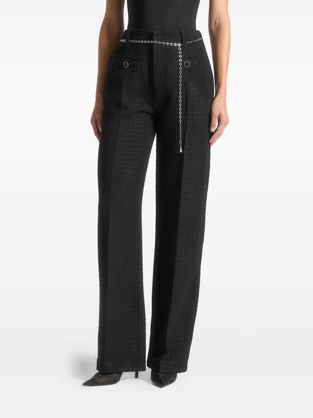 Manière De Voir Nathalie tweed broek met kettingriem Zwart