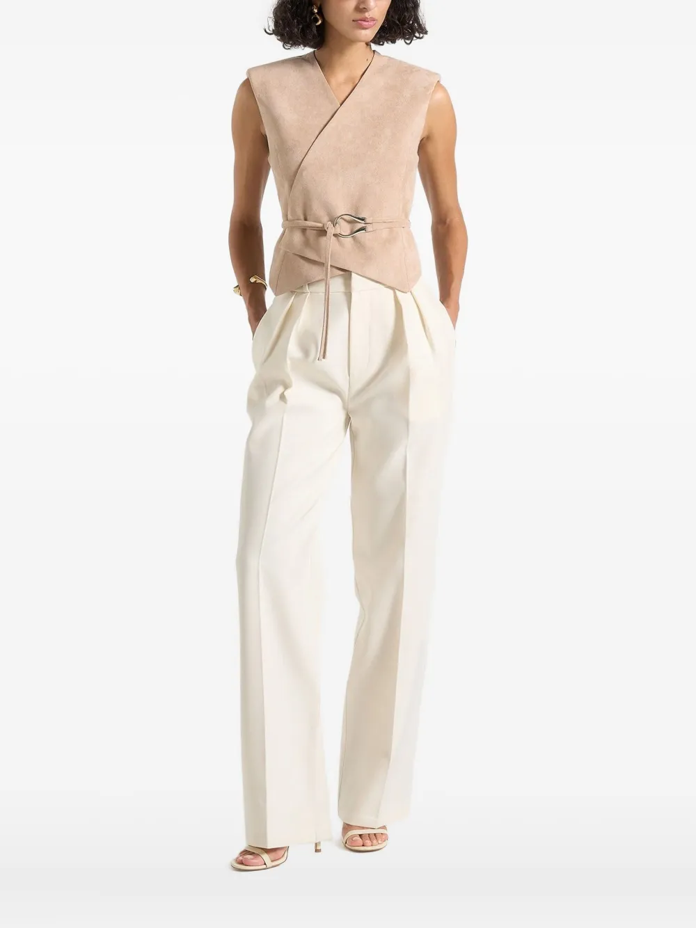 Manière De Voir Jeanne suède gilet met wikkelriem Beige