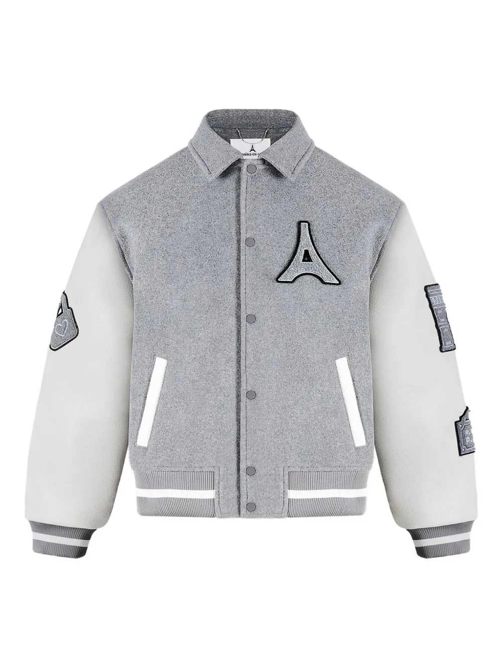 Manière De Voir Oscar leather-sleeve varsity jacket | Grey | Image 1