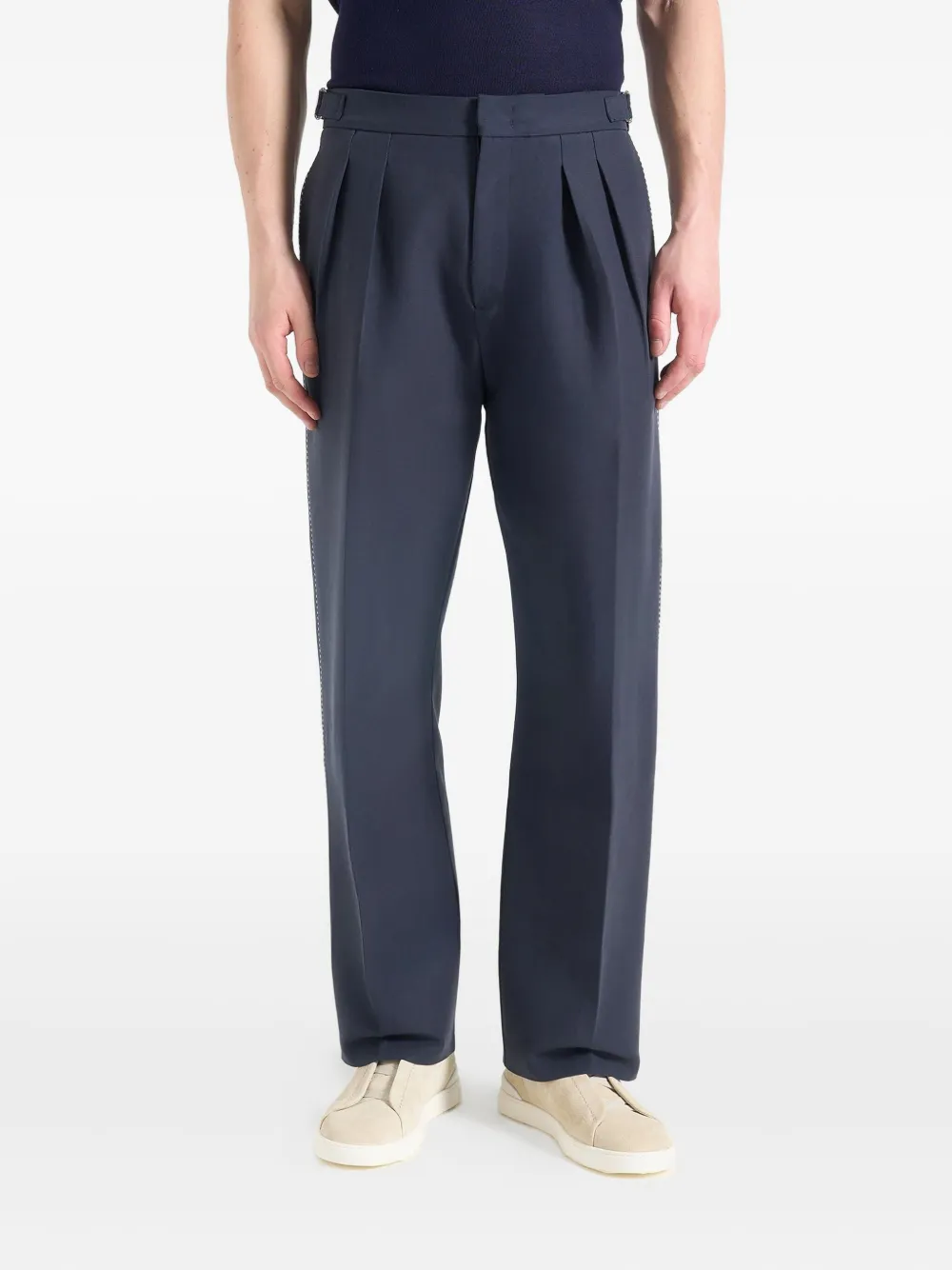 Manière De Voir Marius pleat-detailed topstitched trousers | Black | Image 1