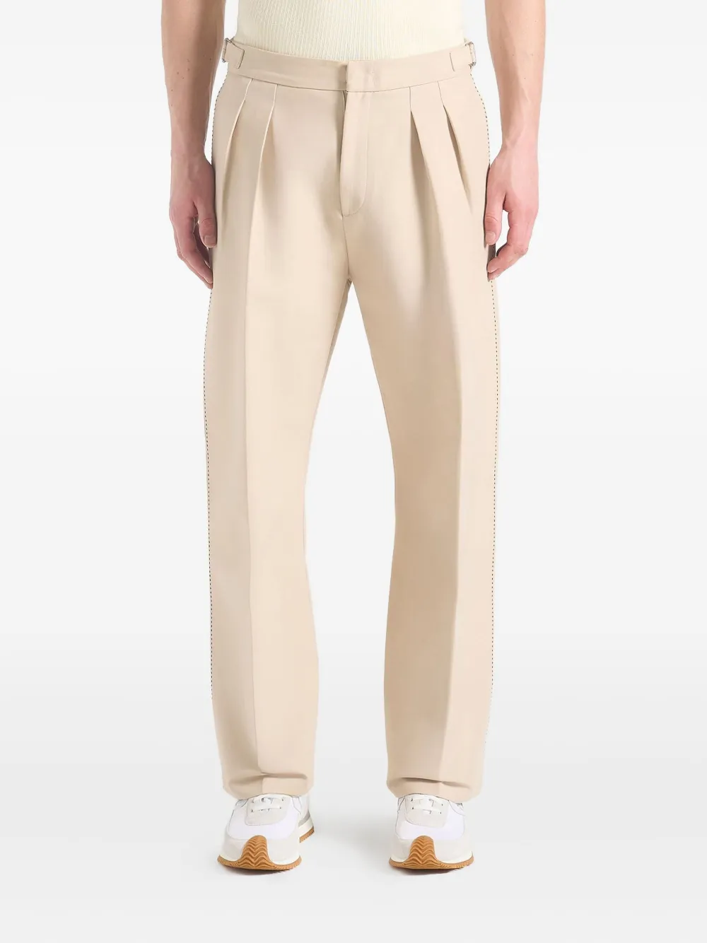 twin-pleat topstitched trousers