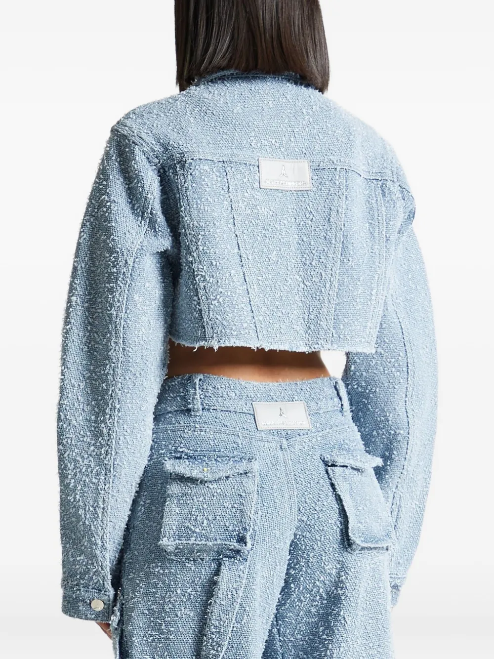 Manière De Voir Catherine cropped bouclé denim jack Blauw