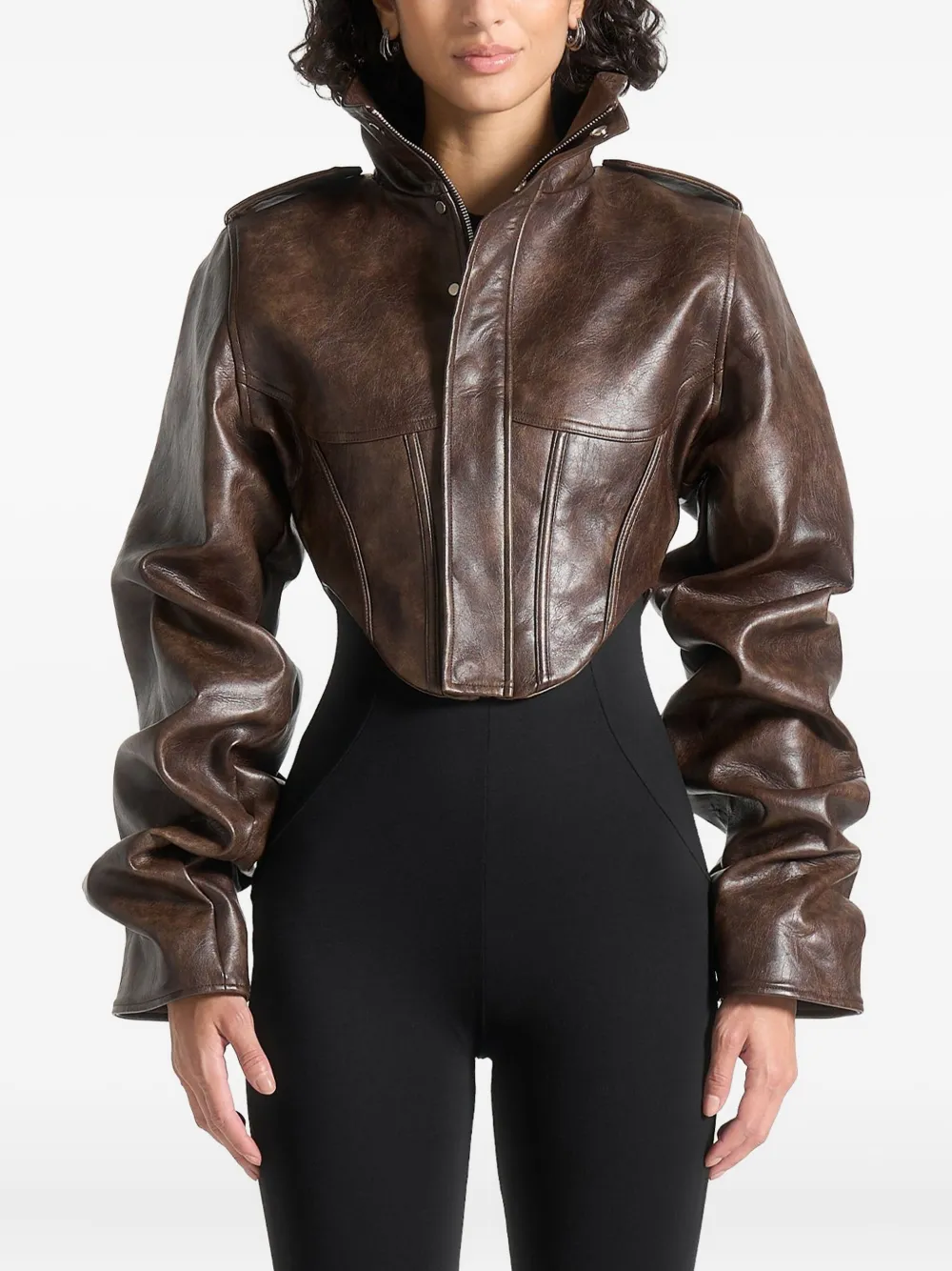 Manière De Voir Solange corset-detail tacked-sleeve jacket - ブラウン Manière De Voir Solange corset-detail tacked-sleeve jacket - ブラウン