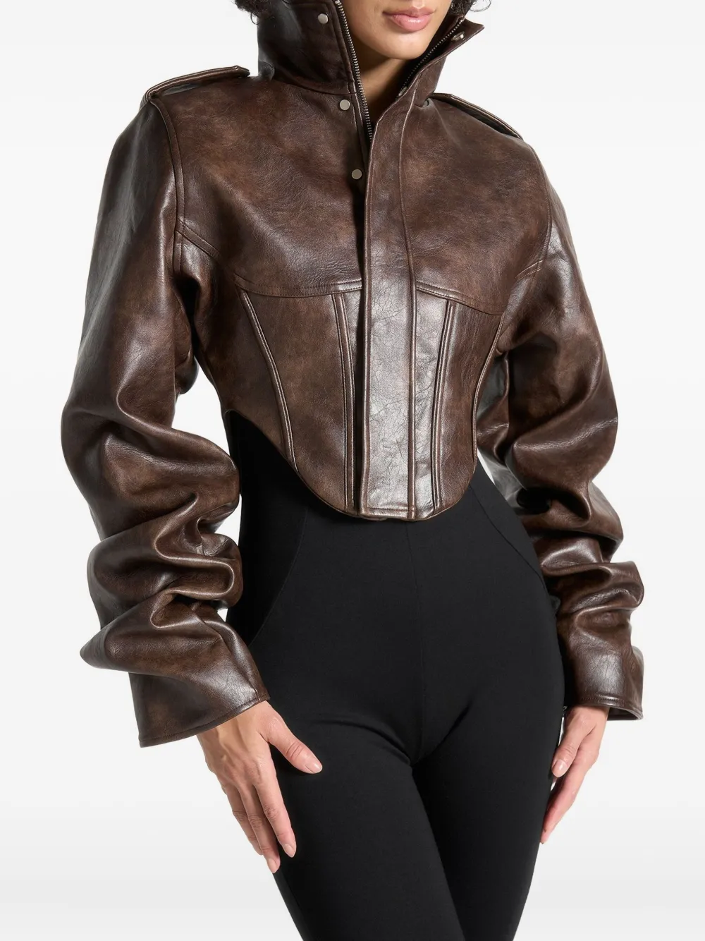 Manière De Voir Solange jack met korset0detail en geplooide mouwen Bruin