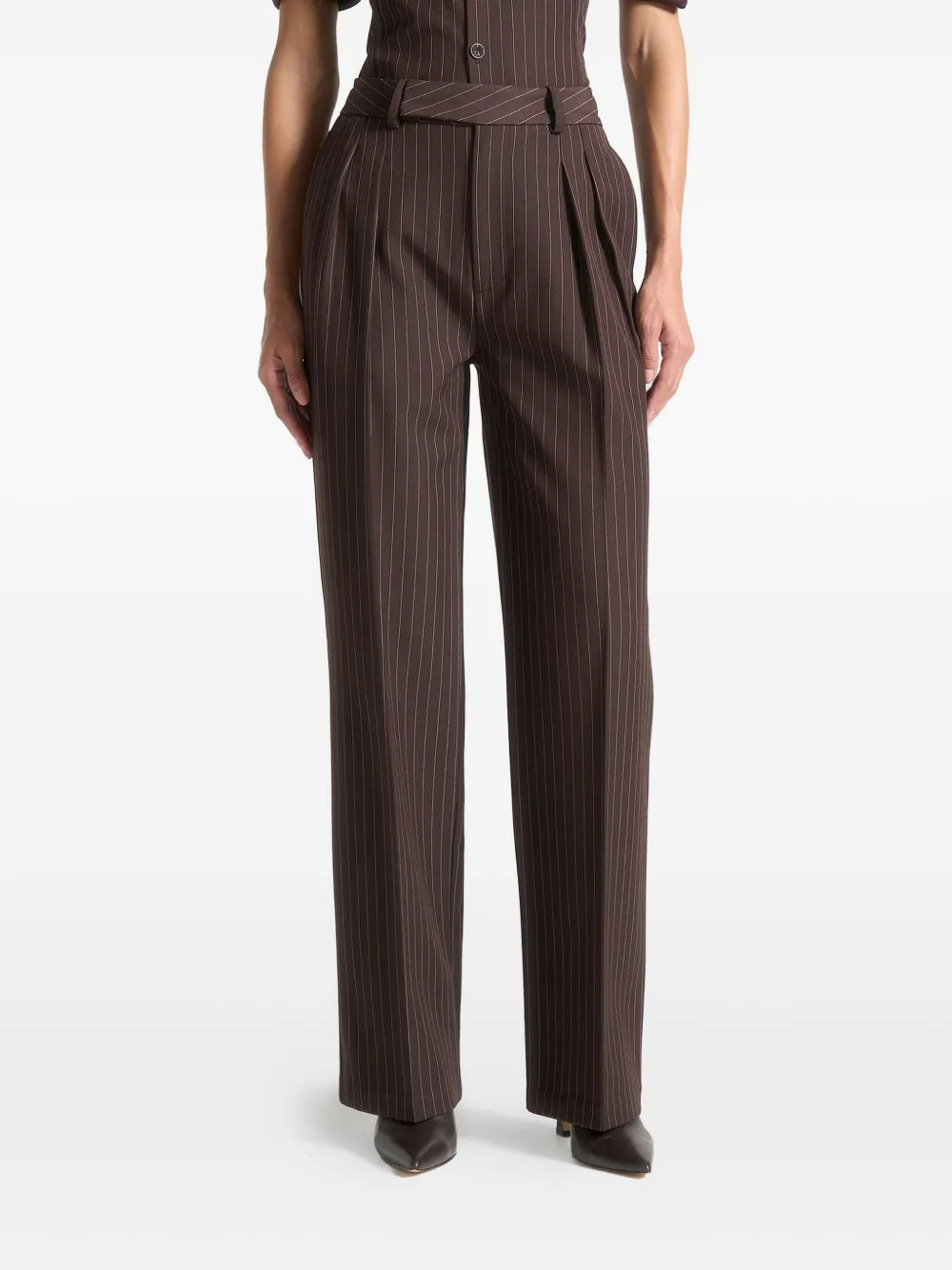 Manière De Voir pinstripe twin-pleat trousers | Brown | Image 1
