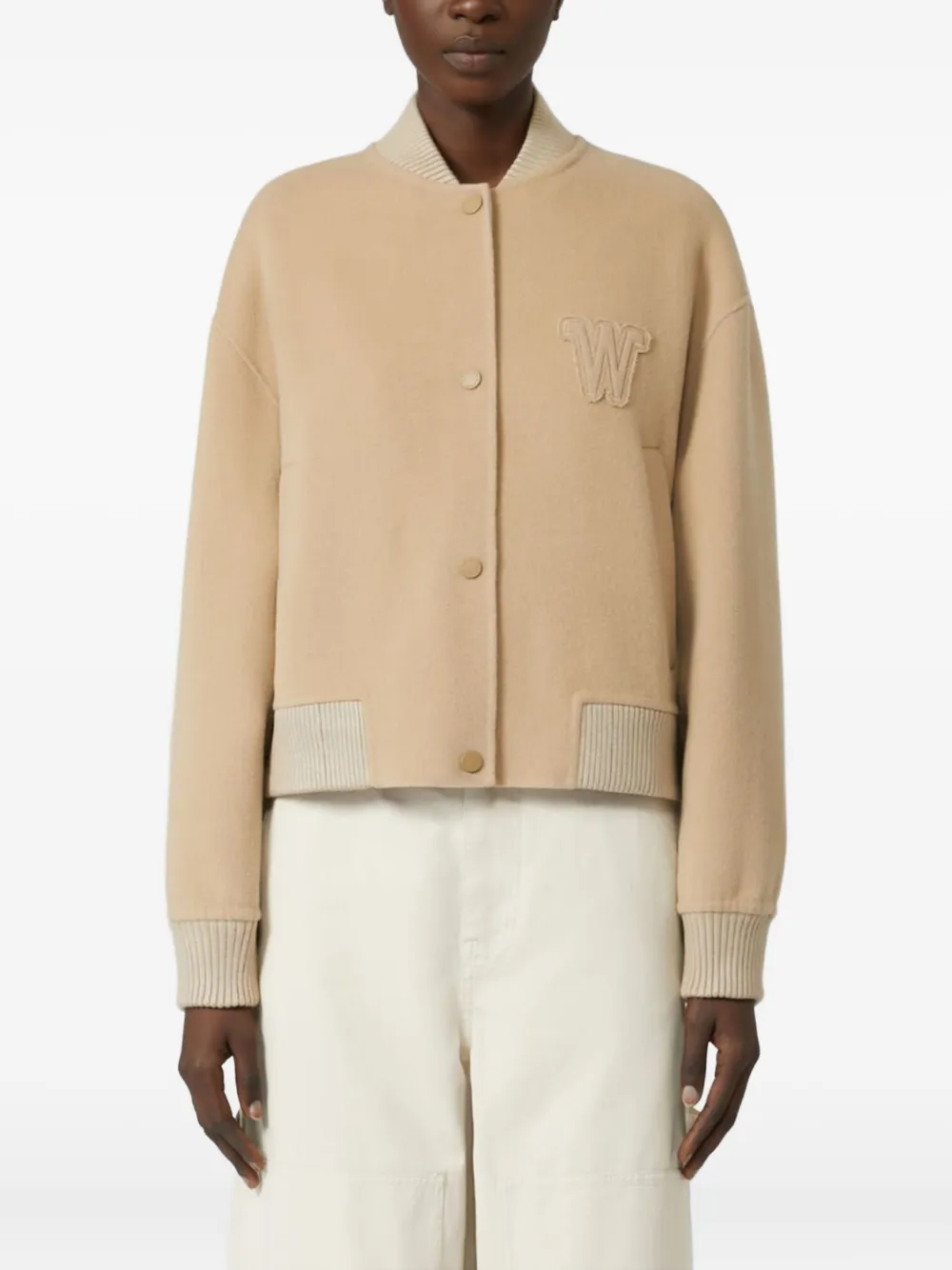 Weekend Max Mara Jack van wolblend met patchdetail Beige