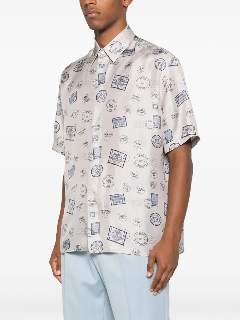 FENDI Zijden overhemd met print Grijs